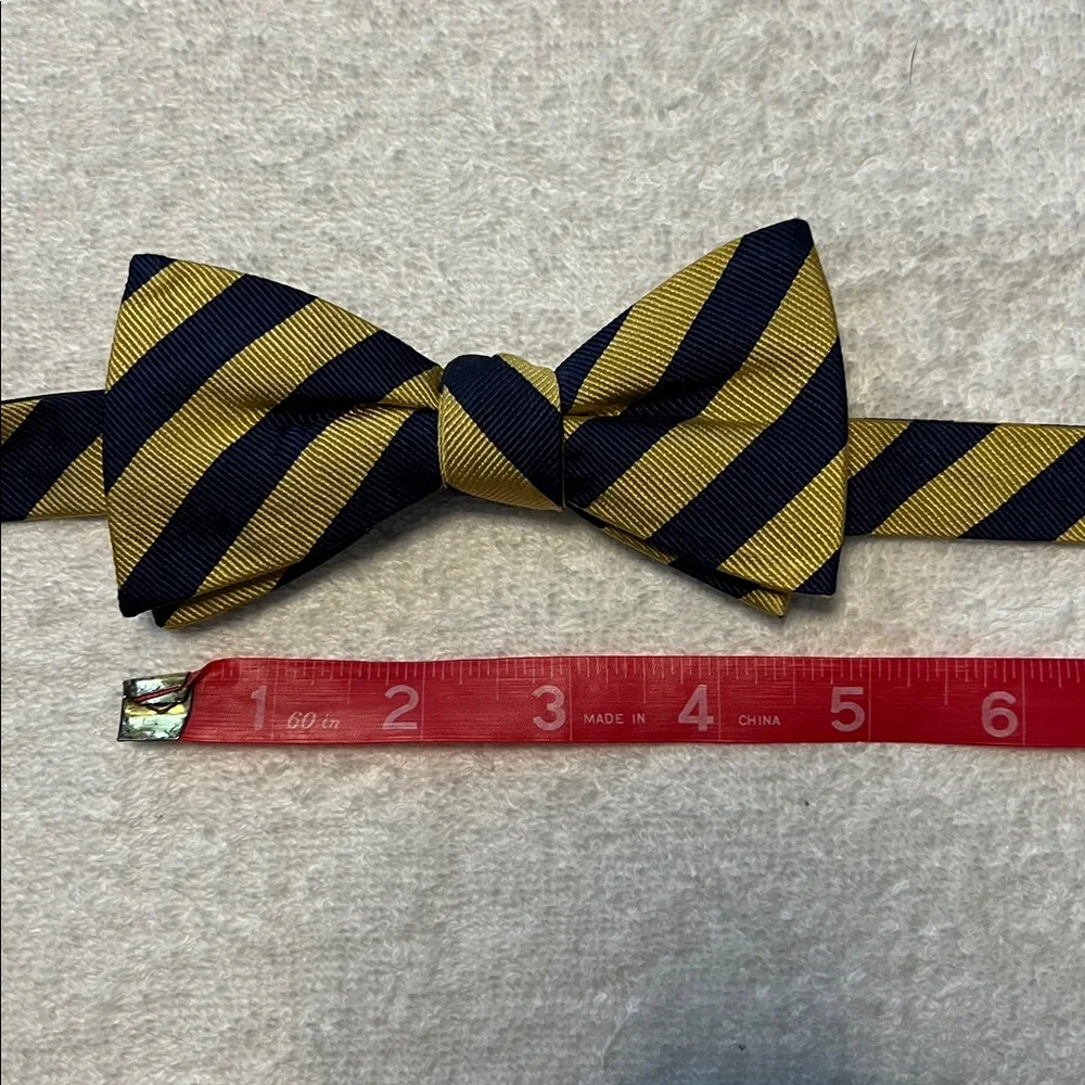 Stylish Boys Gold and Navy Striped Bow Tie, OS Adjustable Sizing (14 1/2 -20)